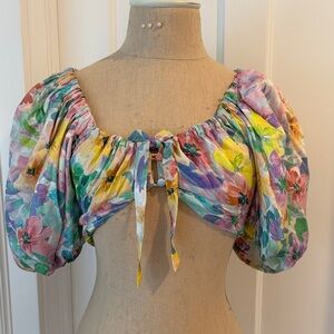 For Love & Lemons Floral Puff Sleeve Crop Top